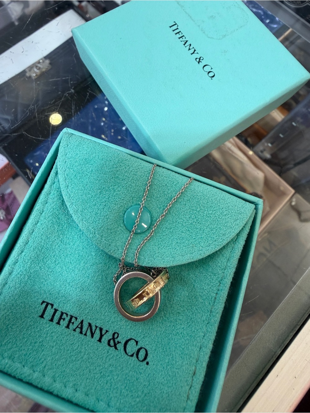 Tiffany & Co. Two-Tone Ring Pendant Necklace in Tiffany Blue and Gold
